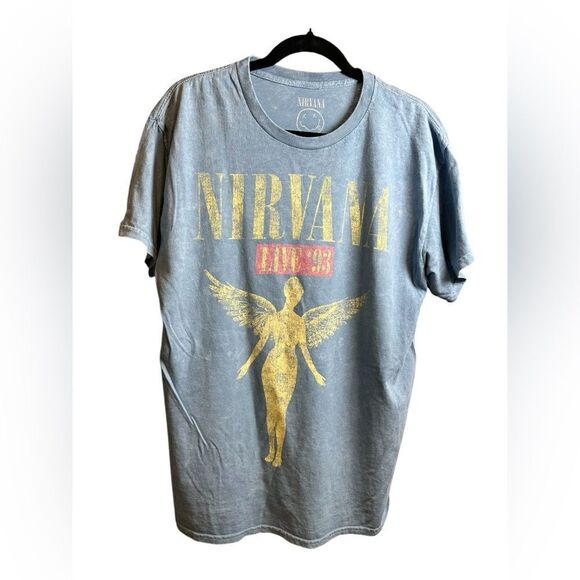 NWOT Unisex Blue Short Sleeve Tee Short Nirvana 1993 Concert Tour - Size Large - Picture 3 of 7